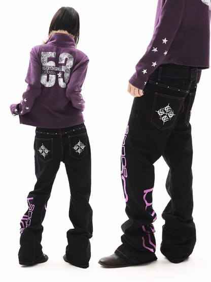 Black Cow Full Embroidery Scimitar Jeans【s0000018312】