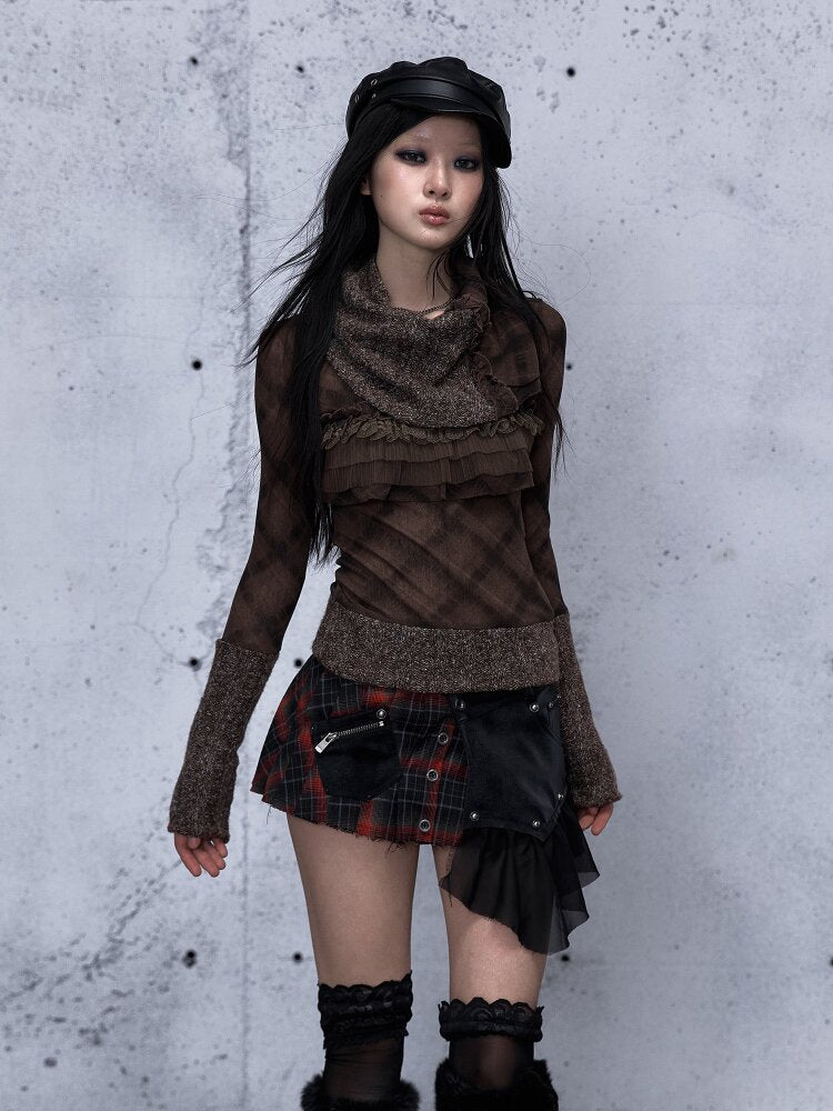 Plaid Stitching Leather Skirt【s0000015546】