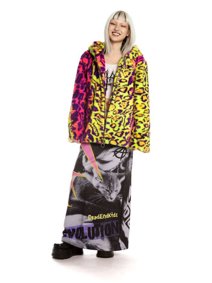 Fluorescent Neon Leopard Print Fur Hooded Jacket【s0000014912】