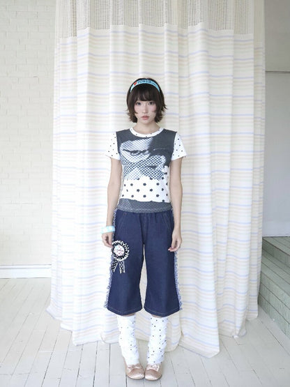 Antique Polka Dot Cat Print Top【s0000018678】