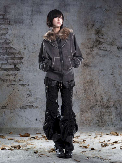 Lantern Sleeve Hooded Sweatshirt Jacket【s0000014493】