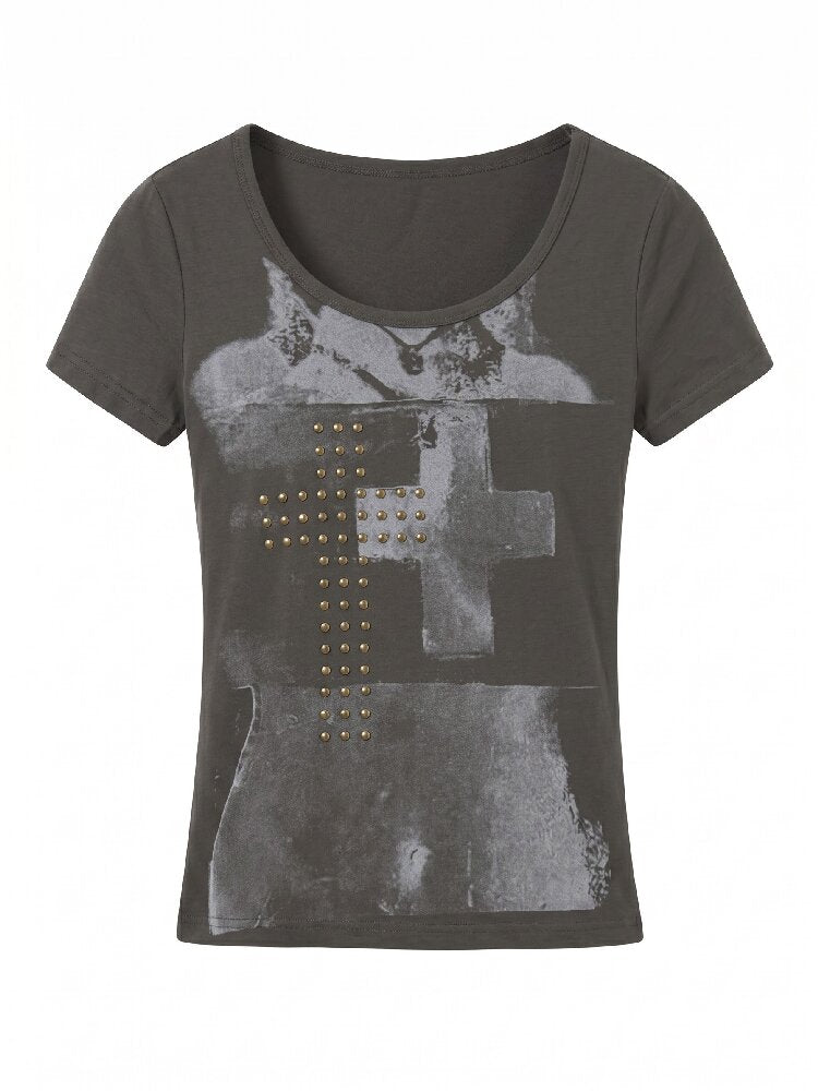 Punk Stud Portrait Modal Top【s0000018113】