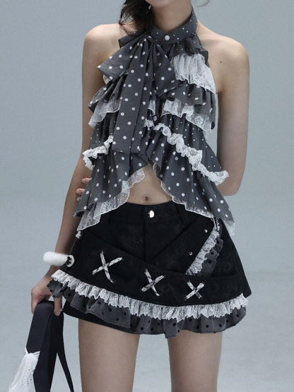 Patchwork Polka Dot Backless Top【s0000016715】