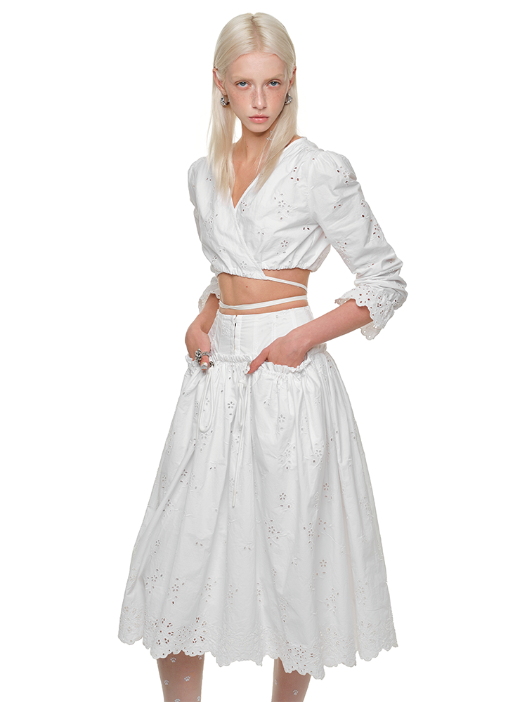 Hollow Jacquard Ultra Short Blouse【s0000011624】