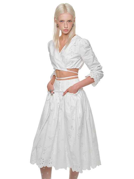 Hollow Jacquard Ultra Short Blouse【s0000011624】