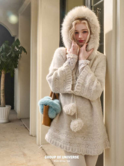 Thick Fleece Wool Knitted Cape Skirt Hooded【s0000014894】