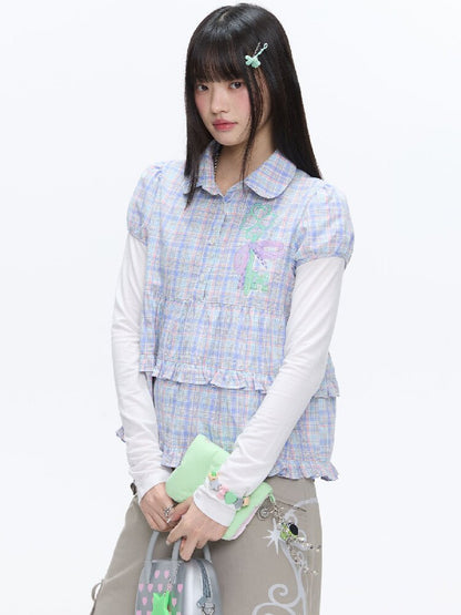 Purple Plaid Lace Short Sleeve Shirt【s0000016405】