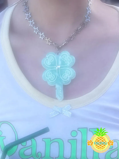 Lucky April Grass Key Pendant Necklace【s0000013939】