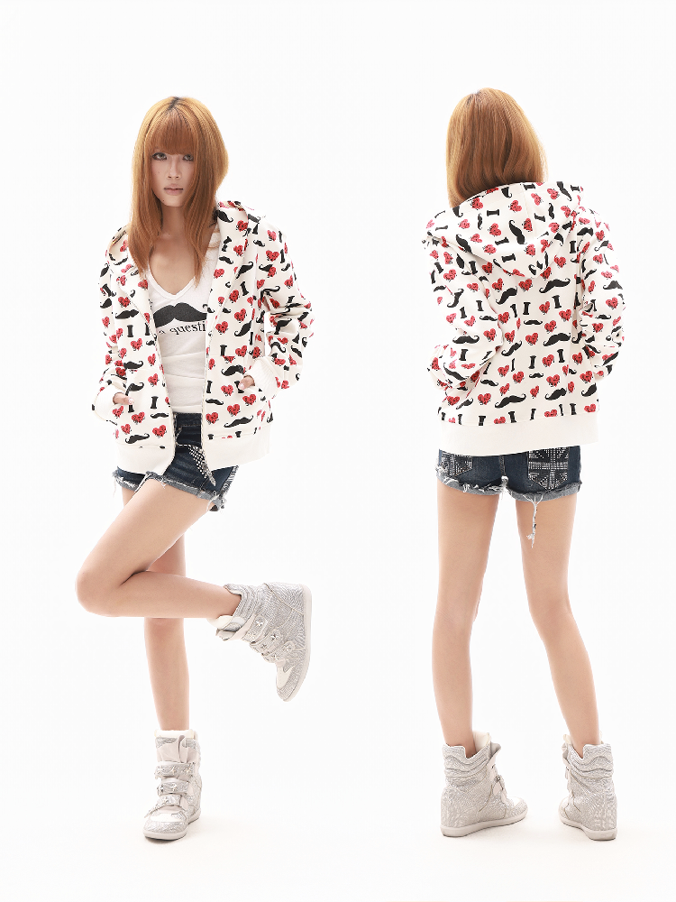 Heart Print Wide Zip Hoodie Jacket【s0000018354】