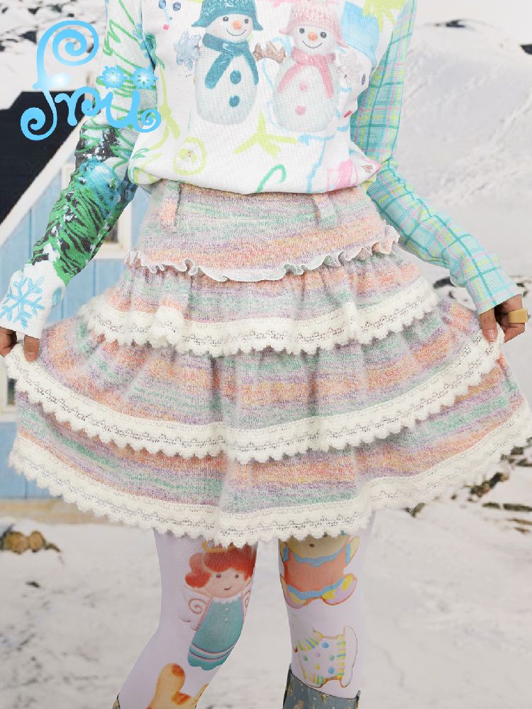 RAINBOW TWO COLOR CAKE PEPLUM SHORT SKIRT [S0000010732]