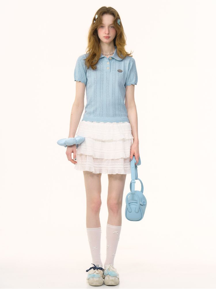 Doll Neck Knit Short Sleeve T-shirt【s0000012235】