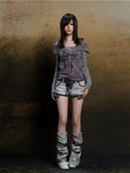 토템 크로스 인쇄 긴 슬리브 티셔츠 [S0000011819]