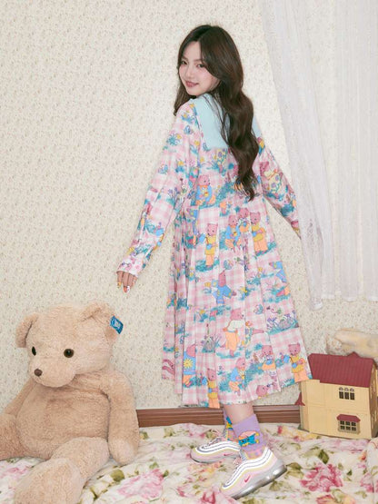 Pink Bear Illustration Print Dress【s0000014496】