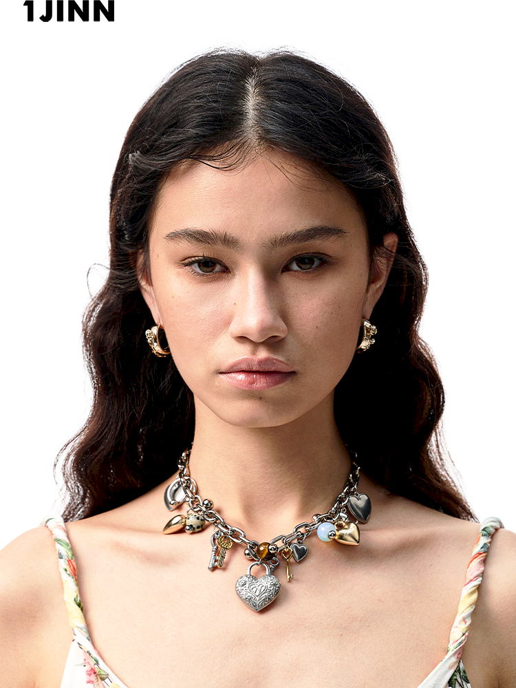 Stone metal heart short necklace【s0000012410】