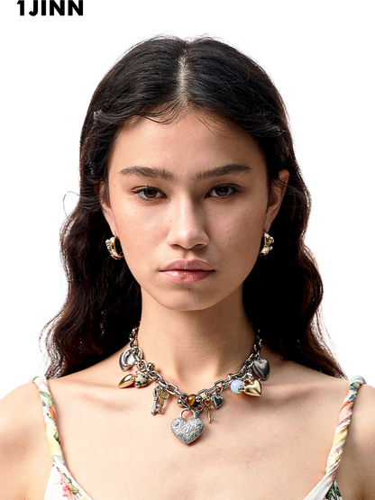 Stone metal heart short necklace【s0000012410】