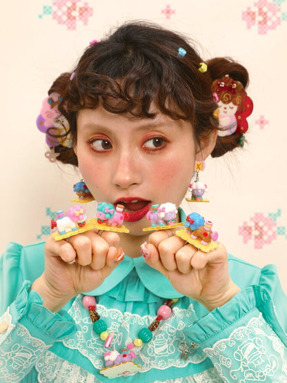 Vintage Lamb Resin Color Earrings【s0000015581】
