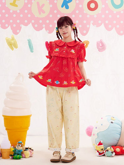 Animal angel heavy embroidery red doll shirt【s0000013184】