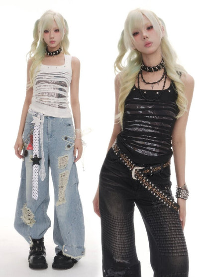 Punk Hole Printed Vest【s0000016513】