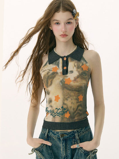 Starfall Cat Print Knitted Vest【s0000016849】