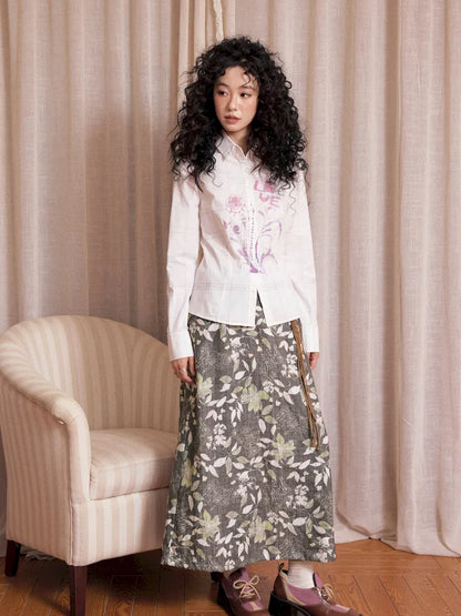 Brushed Print Flattering Mid-Length Skirt【s0000013989】