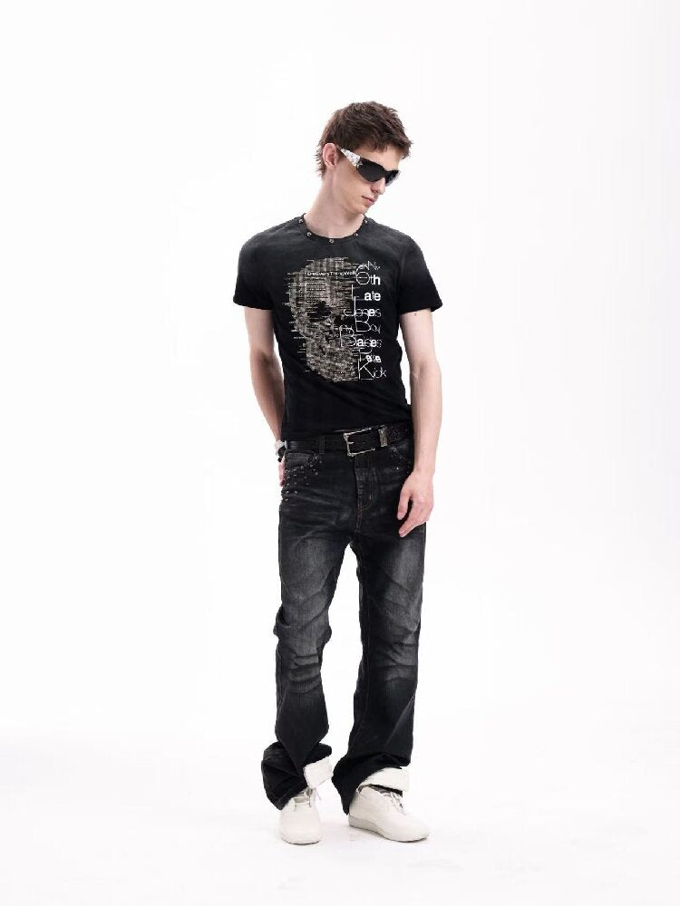 Washed Heavy-Duty Rhinestone T-Shirt【s0000018280】