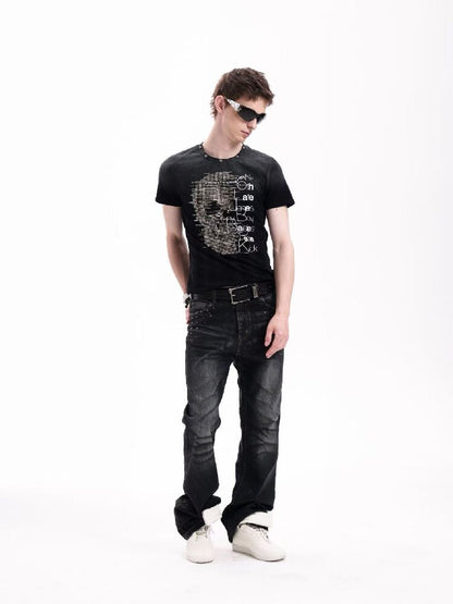Washed Heavy-Duty Rhinestone T-Shirt【s0000018280】