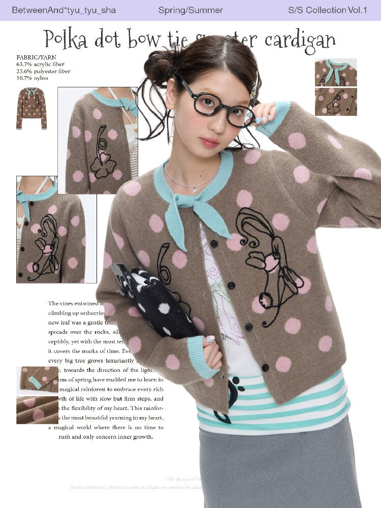Contrasting Bow Polka Dot Sweater【s0000016382】