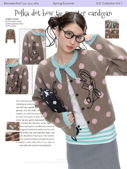 Contrasting Bow Polka Dot Sweater【s0000016382】