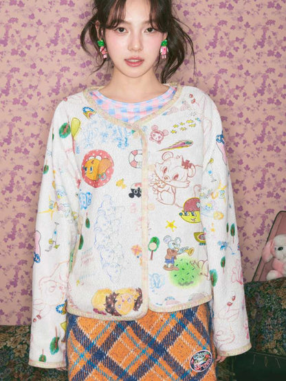 Graffiti Fleece Button Cardigan【s0000015369】