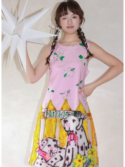 Little Flower Cotton Printed Sleeveless Dress【s0000013335】