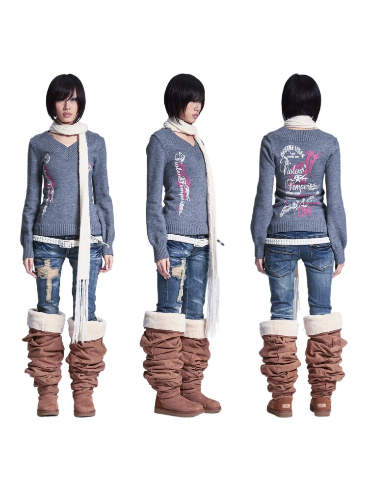 Soft Lantern Sleeve Printed Sweater【s0000015562】