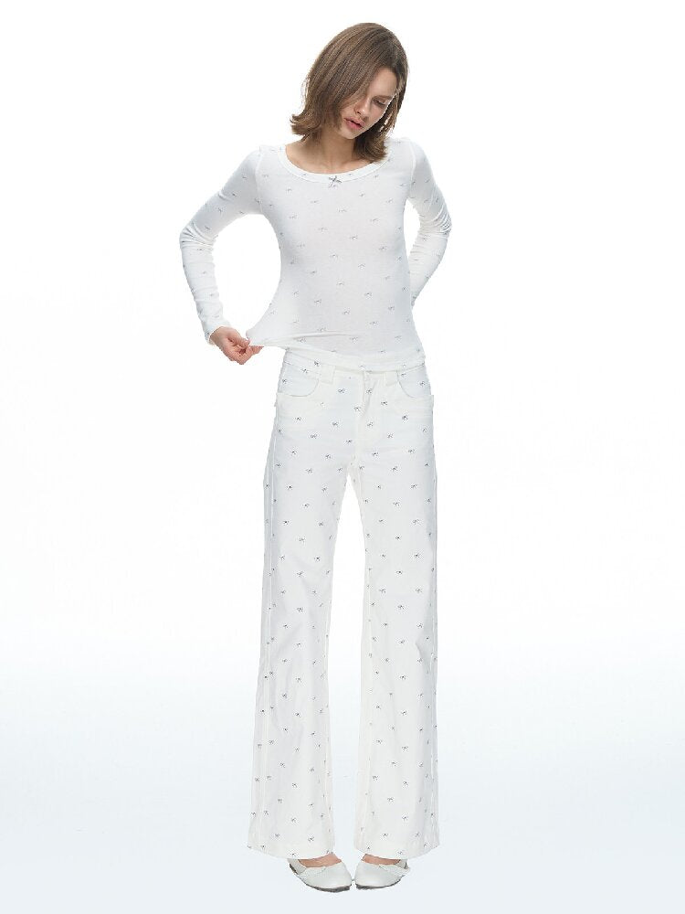 Bow Full Print Straight Pant【s0000015879】