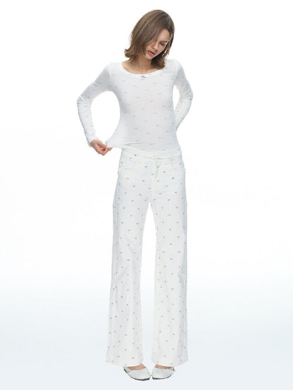 Bow Full Print Straight Pant【s0000015879】