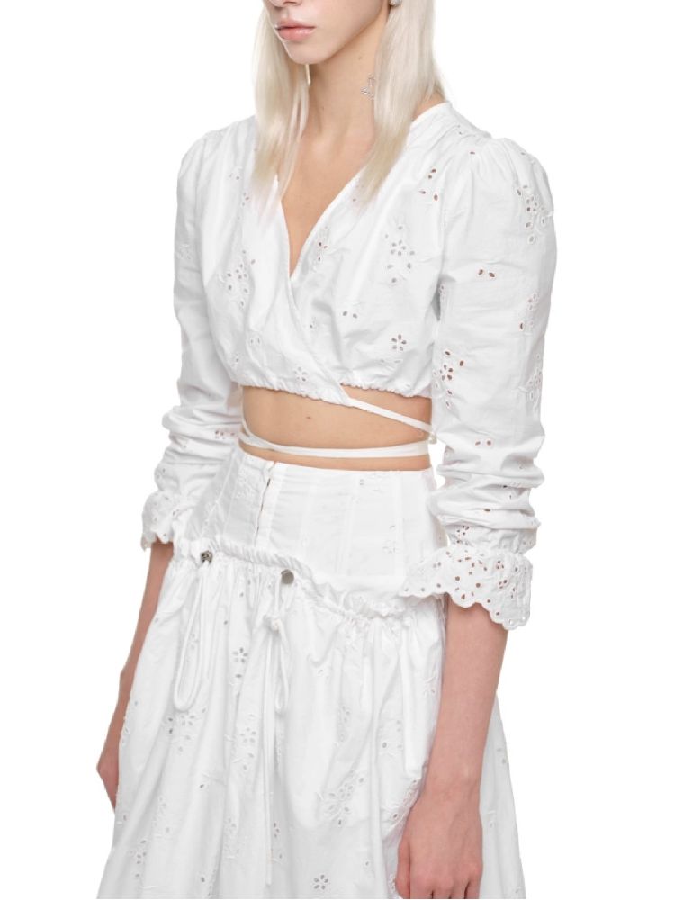 Hollow Jacquard Ultra Short Blouse【s0000011624】