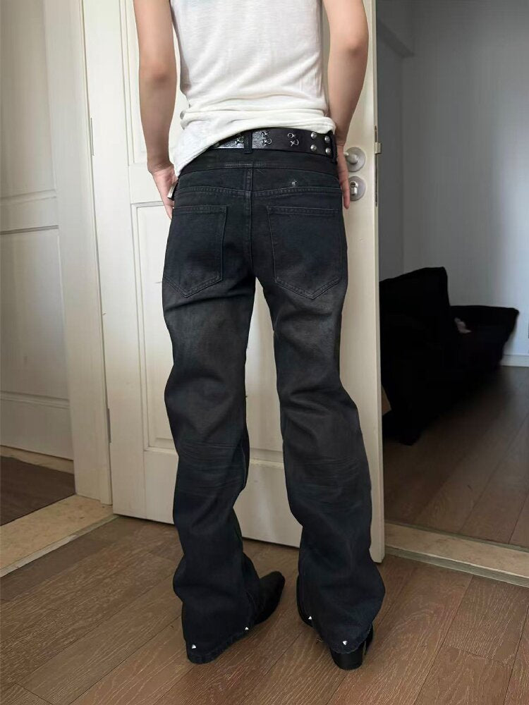 Pleated Patchwork Suede Flared Jeans【s0000019275】