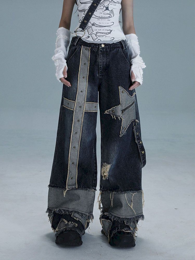 Raw edge studded casual denim pants【s0000013481】