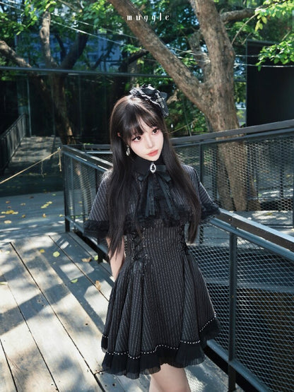 French Striped Cape A-Line Dress【s0000016938】