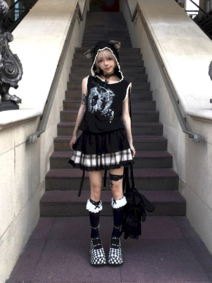 Cat Ear Hooded Skull Print Loose Dress【s0000012436】