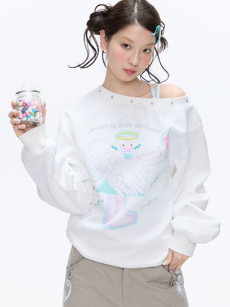White Star Bead Shoulder Sweatshirt【s0000016384】