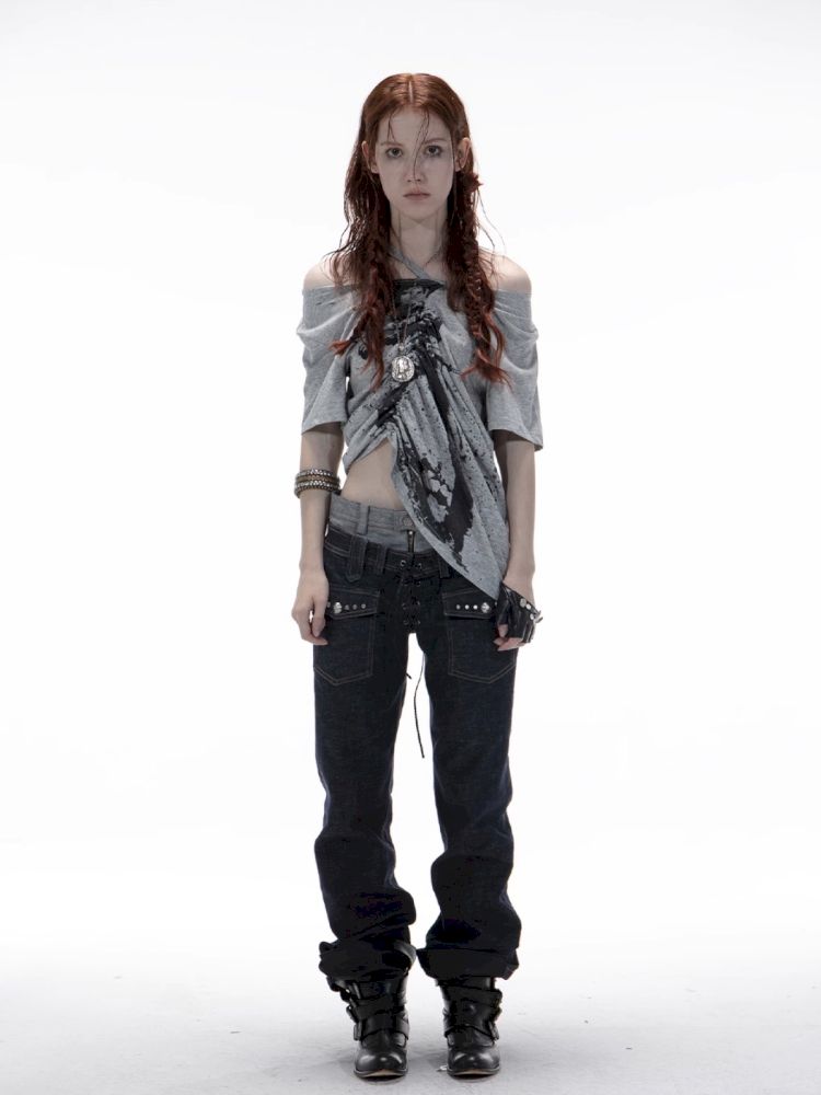 Drawstring Denim Girl Print T-Shirt【s0000012712】