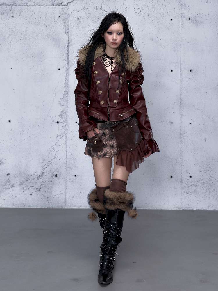 Court Punk Fur Waist Leather Coat【s0000014927】