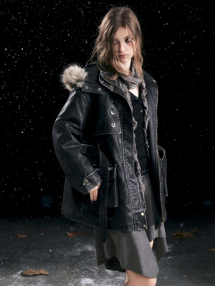 Heavy Industry Fur Collar Distressed Hooded Coat【s0000014671】