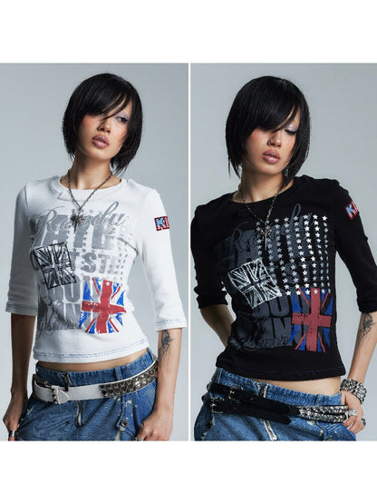 Asymmetrical Topstitch Mid Sleeve T【s0000016998】
