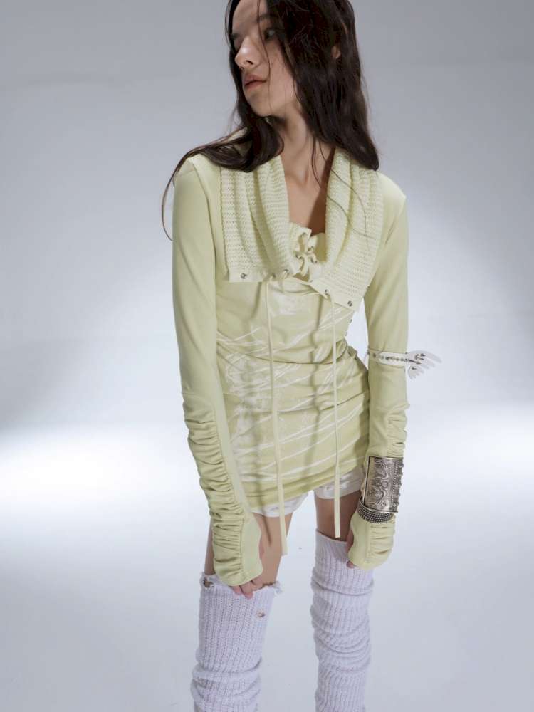 Original Shoulder Knit Stacked Collar Top【s0000014712】