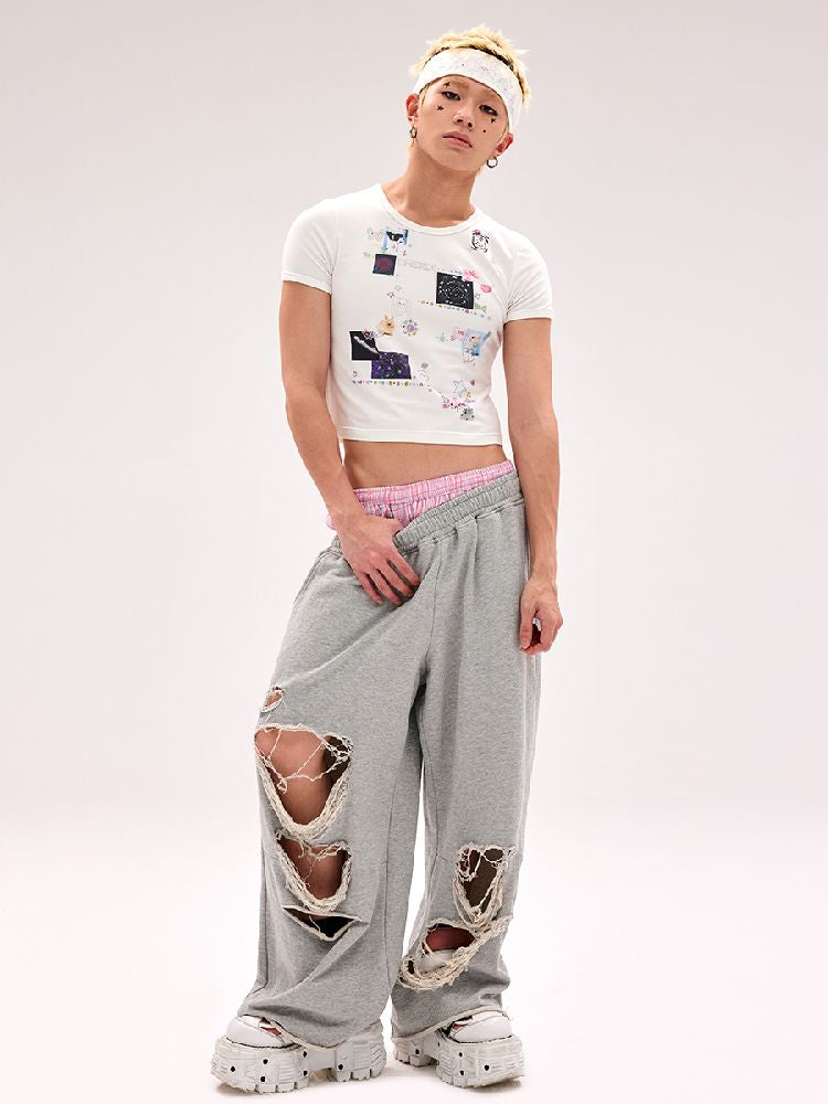 Sticker Printed Rhinestone T-Shirt【s0000011794】