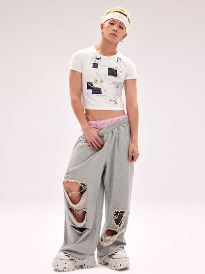 Sticker Printed Rhinestone T-Shirt【s0000011794】