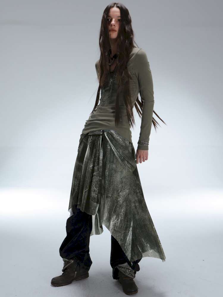 Mysterious Castle Print Mesh Skirt【s0000014716】