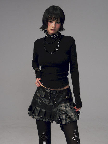 Punk Rivet Semi-High Neck Slim Top【s0000014701】