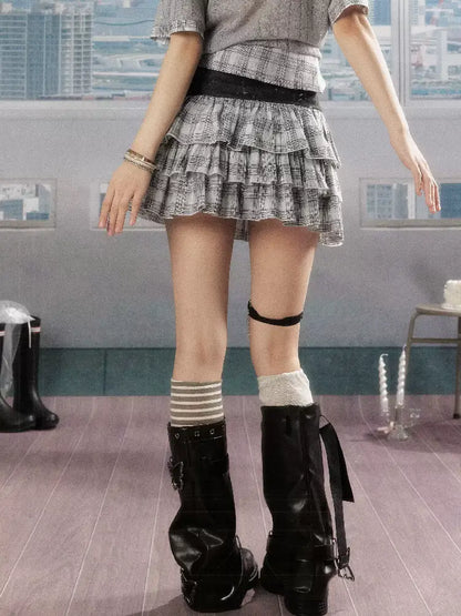 Plaid Gray High Waist Cake Skirt【s0000016528】