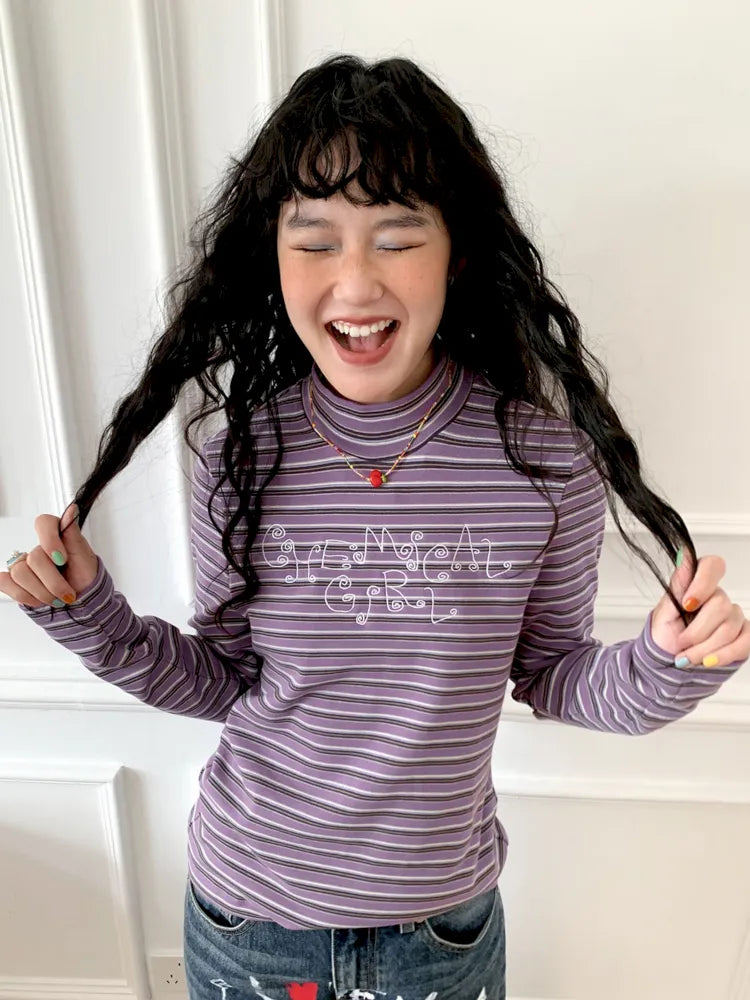 Retro Striped Embroidered Long-Sleeve T-Shirt【s0000013997】